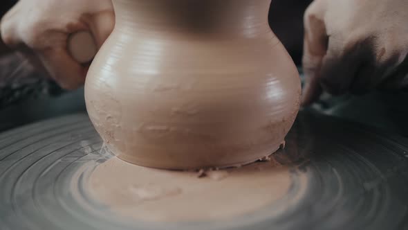 Close Up of Potter Clay Wheel Pottery Workshop Woman Making Diy Pot to Sale in Ecommerce Store Home alt