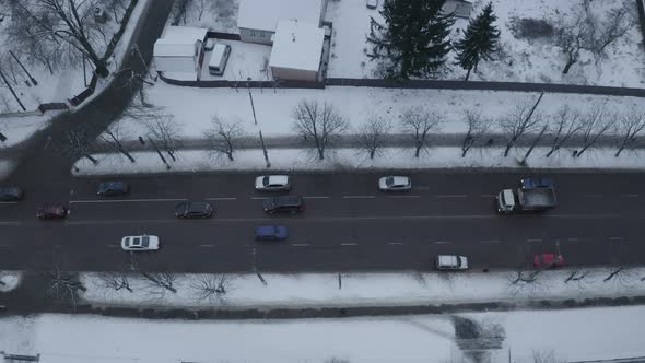 Top View On The Movement Of Cars On The Road Of The City alt