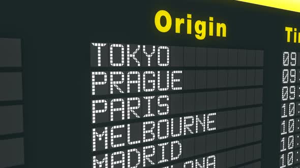 International Airport Arrivals Table Sign, Origin Cities Schedule List Timing alt