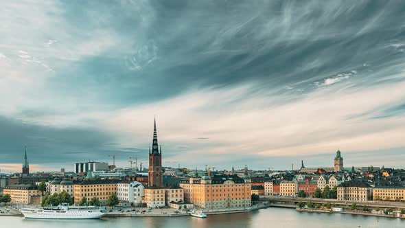 Stockholm, Sweden. Scenic Famous View Of Embankment In Old Town Of Stockholm At Summer. Gamla Stan alt