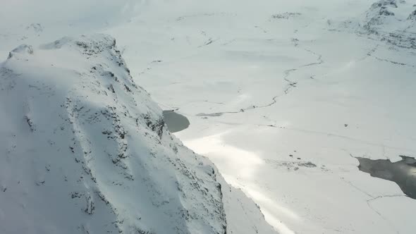 Bird's-eye View of the Snowy Mount Kirkjufetl. Iceland, Winter 2019.