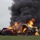 Car On Fire, Burning Car On The Field, Side View - VideoHive Item for Sale