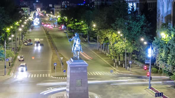 The Monument to the City Founder Aerial Timelapse the Cossack Kharko Located in Nauki Prospekt in alt