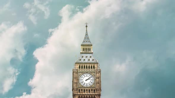 The Big Ben clocktower. Morning clouds moving by fast.
