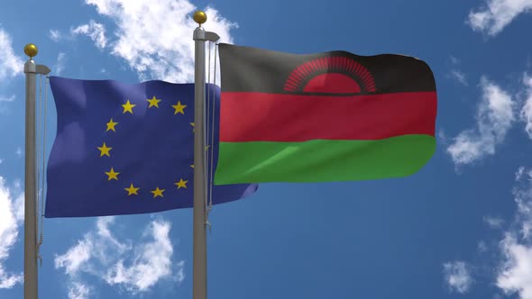 European Union Flag Vs Malawi Flag On Flagpole alt