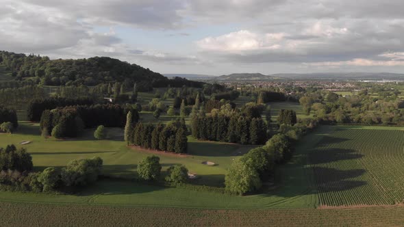 Gloucester Golf Course Wooded Countryside Robinswood Hill Aerial 4K D Log