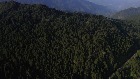 Aerial view of Mountain in the sun. clouds on the sunrise in the Alishan mountains. alt