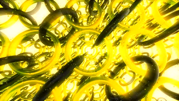 Animation with many rotating rings in chains alt