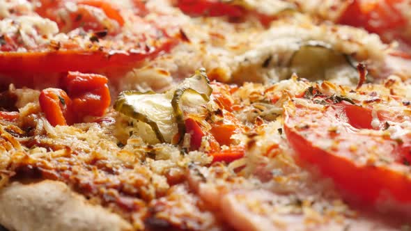 Hulled dinkel wheat vegetarian pizza texture close-up 4K 2160p 30fps UltraHD tilting footage - Itali alt