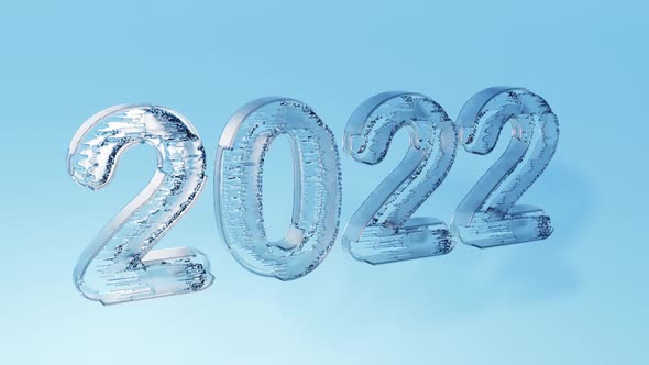 2022 Happy New Year date frosted ice snow glass rotation logo Cristmas Holiday background 3D render