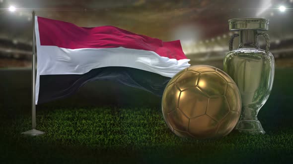 Yemen Flag With Football And Cup Background Loop 4K alt