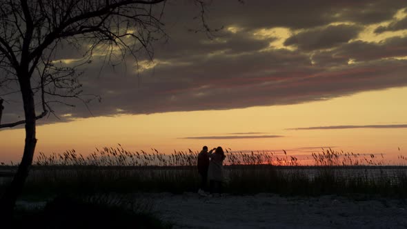 Couple Walking Sunset Beach Spending Time Together on Nature Coastline Landscape alt