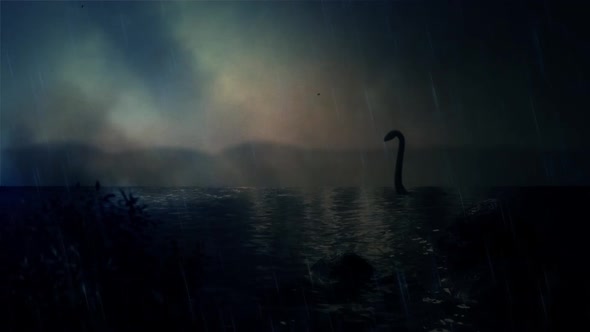 The Loch Ness Monster Swimming In The Lake Under A Storm alt
