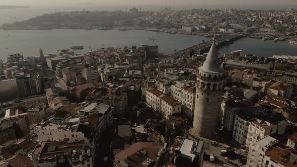 aerial Galata Tower view and golden horn