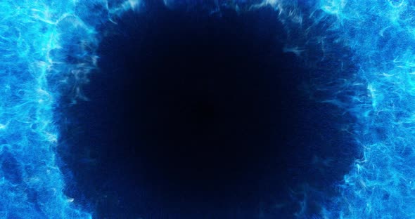 Abstract eye dilation effect on blue fluid particles