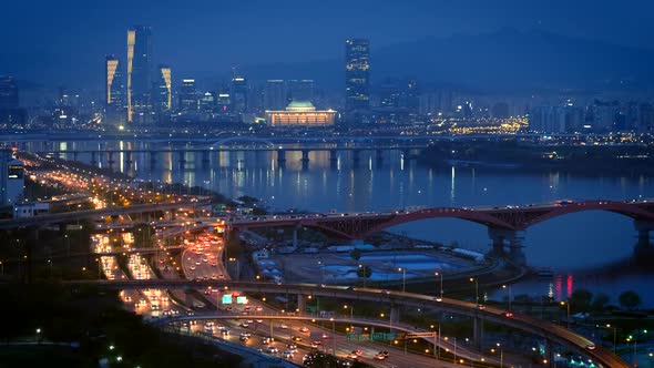 Seoul Cityscape in Twilight, South Korea. alt