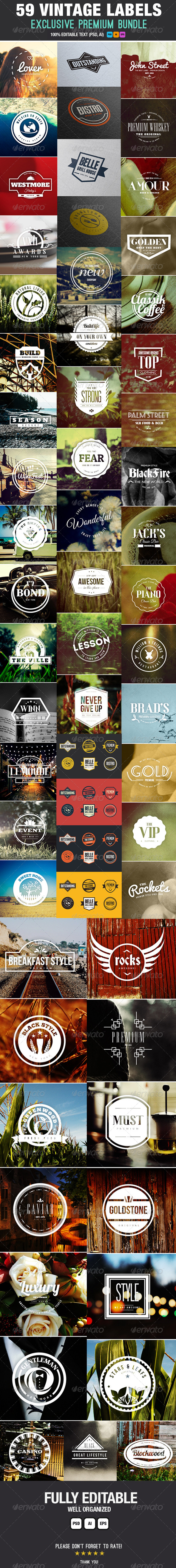 Premium Bundle 59 Vintage Labels & Badges - Badges & Stickers Web Elements