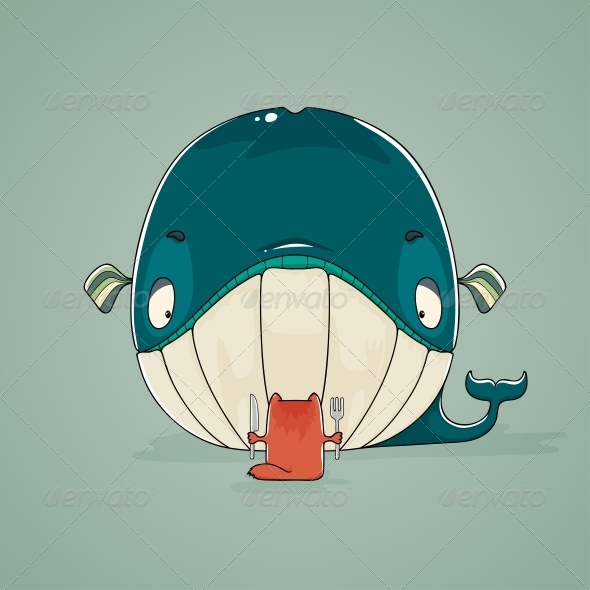 Cat Sitting Down to Dine on a Whale - Animals Characters