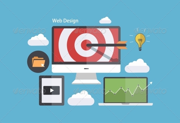 Vector Flat Modern Icons on Sample Background - Computers Technology
