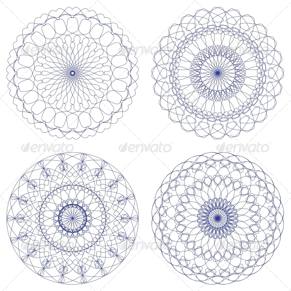 Set of Vector Guilloche Rosettes - Decorative Symbols Decorative