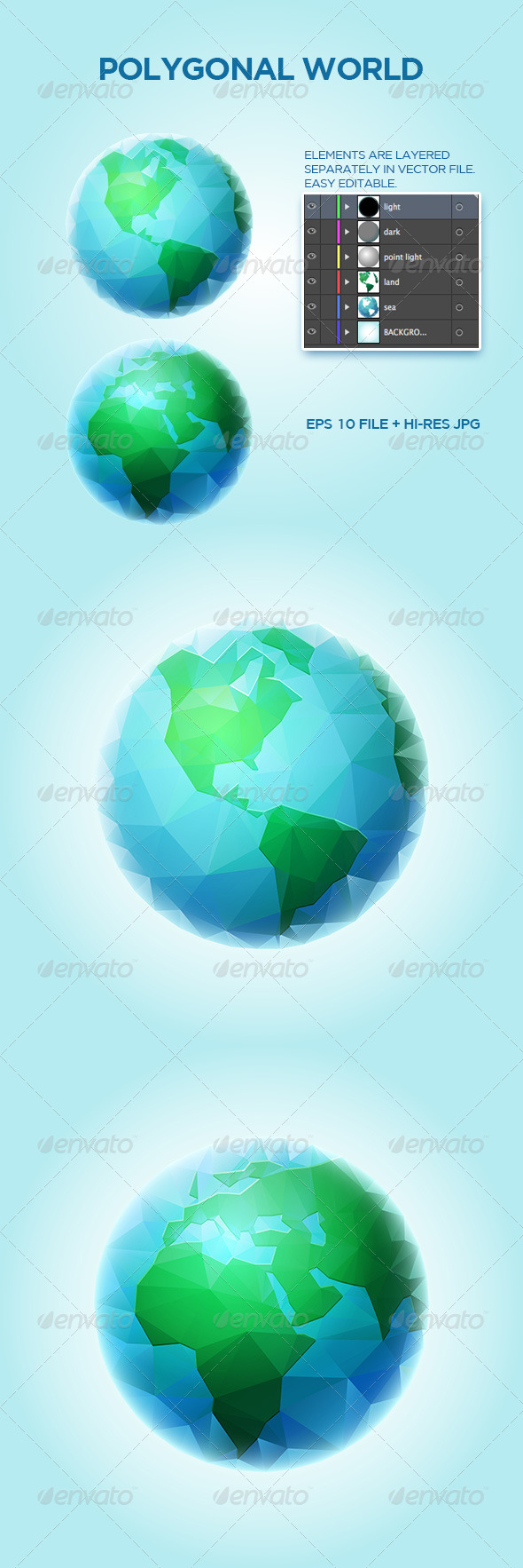 Polygonal World Sphere - Objects Vectors