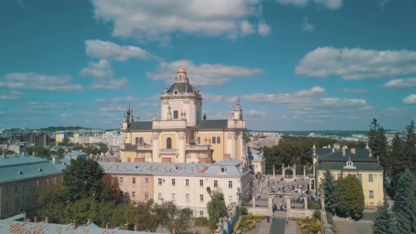 Aerial View of St. Jura St. George's Cathedral Church in Town Lviv, Ukraine alt