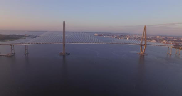 Charleston Ravanel Bridge with downtown aerial alt