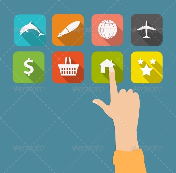 Hand with Flat Icons - Computers Technology