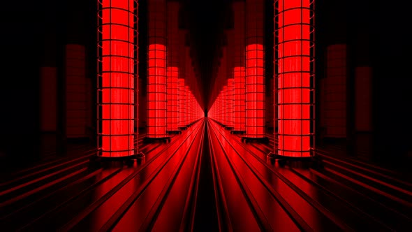 Red Neon Lights Corridor Loop