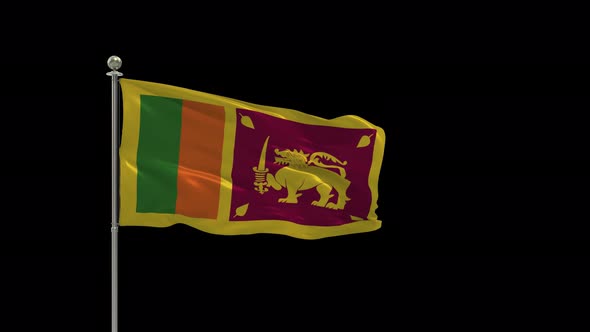 Sri Lanka Flag Pole Looping  Animation Include Alpha Channel