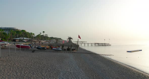 Aerial Drone Shot of the Beach and Mountain Coast in Antalya Kemer Turkey alt