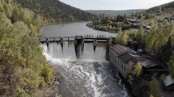 Aerial View Drone Flying Over Old Dam with Obsolet Stone Walls Culture Heritage alt