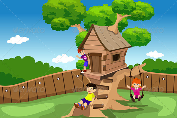 Kids Playing in a Tree House - Sports/Activity Conceptual