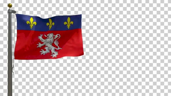 Lyon City Flag (France) on Flagpole with Alpha Channel - 4K alt