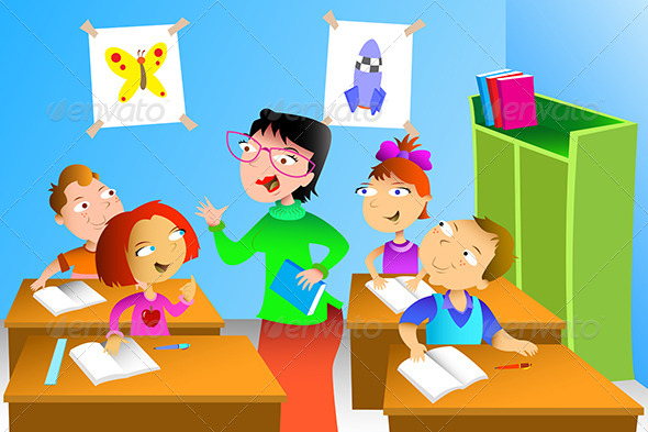 Teacher and Student in the Classroom - People Characters