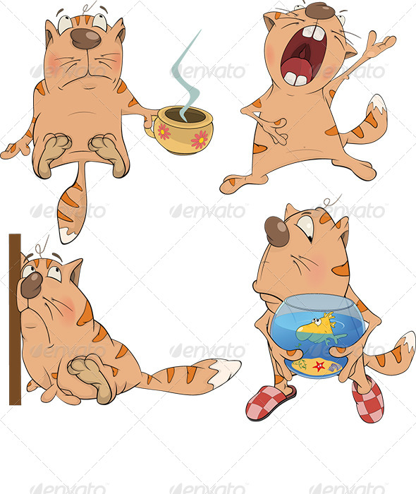 Set of Cartoon Cats - Animals Characters