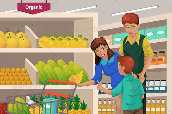 Family Shopping Fruits in a Supermarket - Commercial / Shopping Conceptual