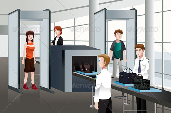 Passengers Walking Through Security Check - People Characters