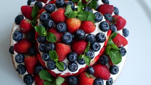 Large Berry Cake with Strawberries and Blueberries