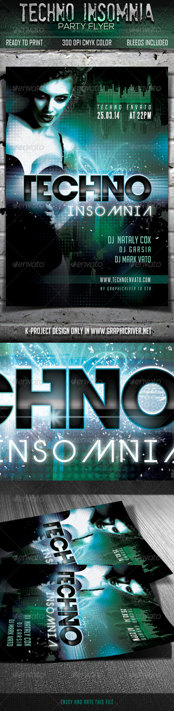 Techno Insomnia Party Flyer - Clubs & Parties Events