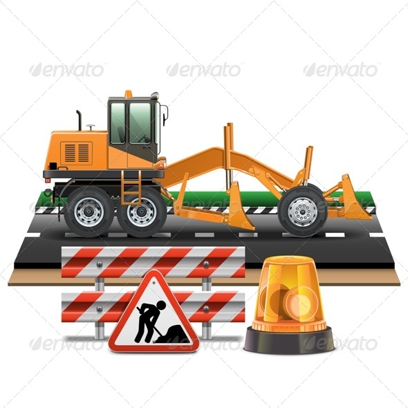 Vector Road Construction with Grader - Industries Business