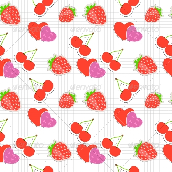 Strawberry, Cherry and Heart Seamless Pattern - Christmas Seasons/Holidays