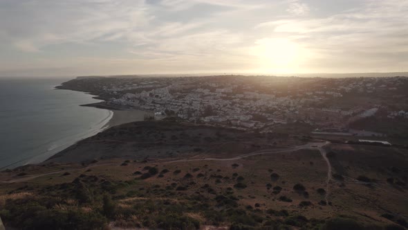 Golden sunset, Algarve Praia da Luz coast from Marco Geodésico da Atalaia. alt