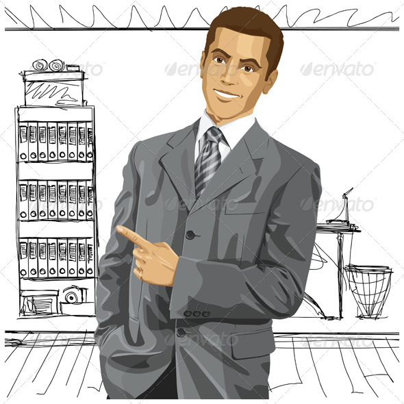 Business Man with Pointing Finger - People Characters