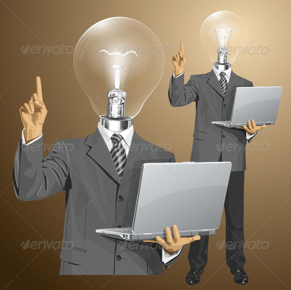 Lamp Head Businessman with Laptop - People Characters