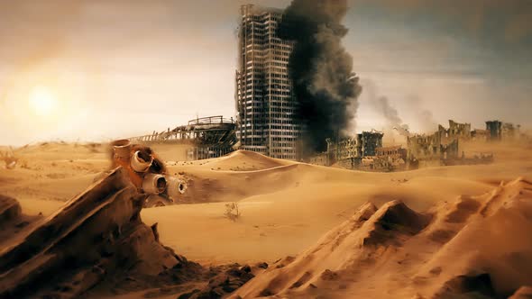 A fire in a desert city