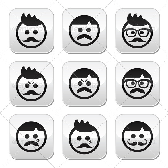 Men with Mustaches Avatar Set - People Characters