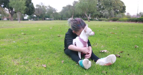 Girl With Dog At Park