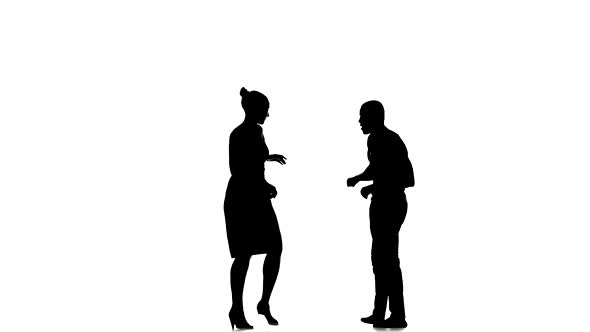 Social Latino Dancers, European Girl and Afro American Man in Action on White, Silhouette alt