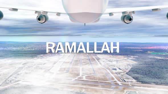 Commercial Airplane Over Clouds Arriving City Ramallah alt